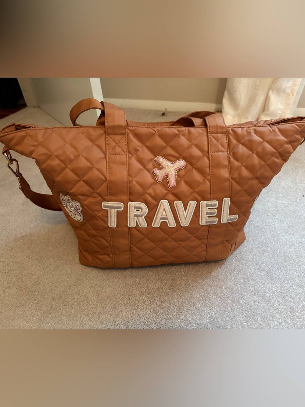 Quilted Brown STONEY CLOVER Travel Tote Bag with Patch Accents
